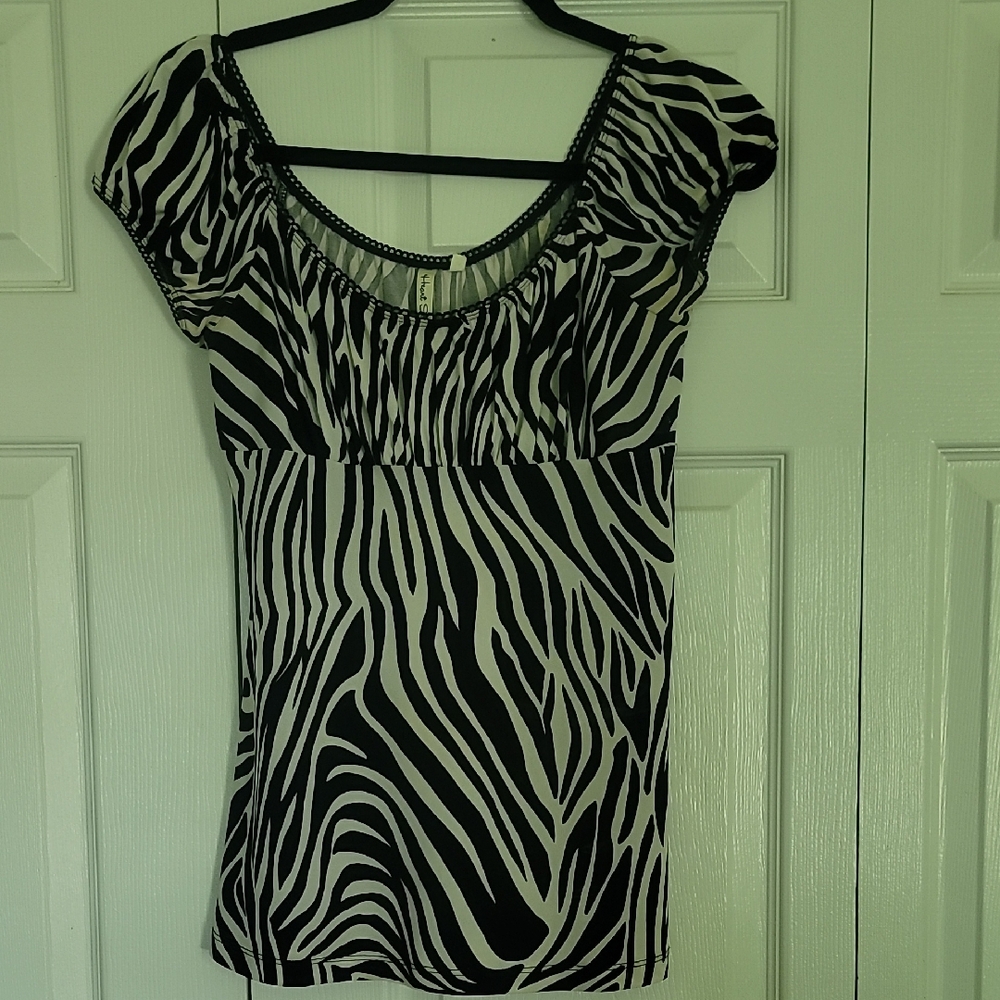 Heart Soul Black and White Zebra Print Blouse